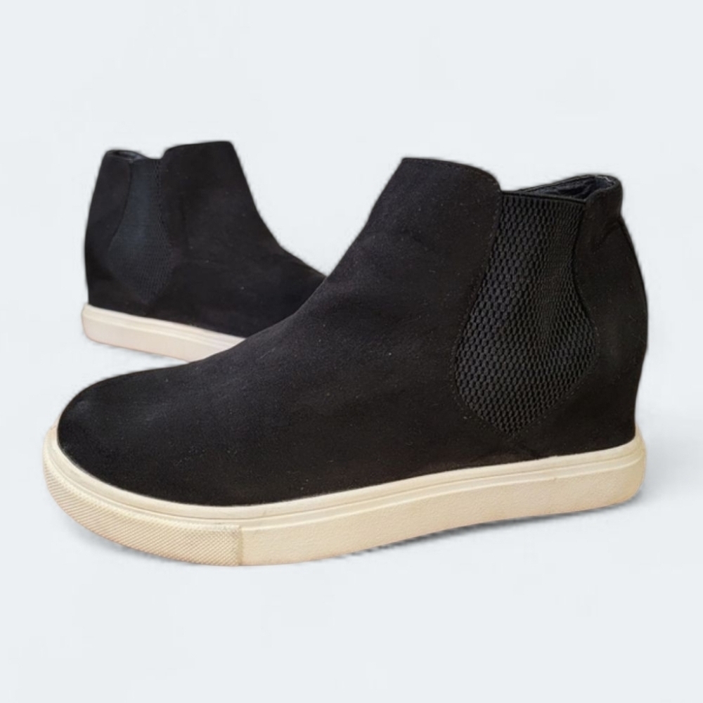Madden Girl Black Faux Suede Hidden Wedge High Top Sneakers Size 7